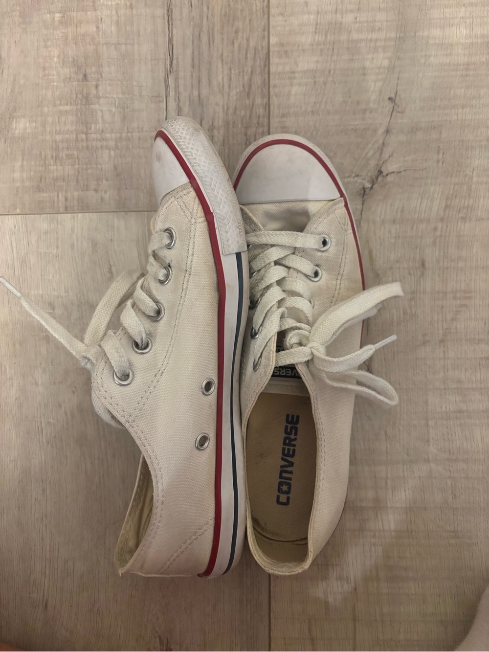 Converse Low-Top Canvas Sneakers in Off-White with Red & Navy Trim